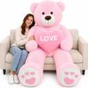 6ft Giant Valentines Teddy Bear Plush, Big Pink Teddy Bear Stuffed Animal with Red Heart, Life Size Love Stuffed Bear Plushie as for Girlfriend Wife Kids, Baby Shower Decor