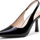 GENSHUO Slingback Kitten Heels for Women Pumps Closed Pointed Toe 3 Inch Low Heel Dress Shoes Comfortable Sexy Slip On Wedding Work Party Pumps (8.5, Patent Black)