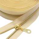 YaHoGa #5 Gold Metallic Nylon Coil Zippers by The Yard Bulk Beige Tape 10 Yards with 25pcs Gold Pulls for DIY Sewing Tailor Craft Bag (Beige)