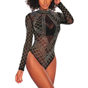 Lrady Women's Sheer Mesh Turtleneck Neck See Through Leotard Bodysuit Body Tops (XX-Large, Black-7)
