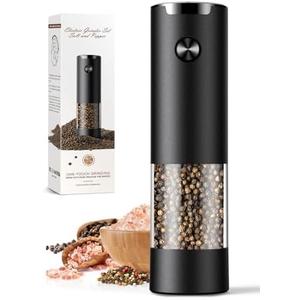 Electric Salt and Pepper Grinder Set Automatic Battery Pepper Mill Shakers Adjustable Coarseness Easy Filling Upgraded Larger Capacity with Led (1 Pack Black