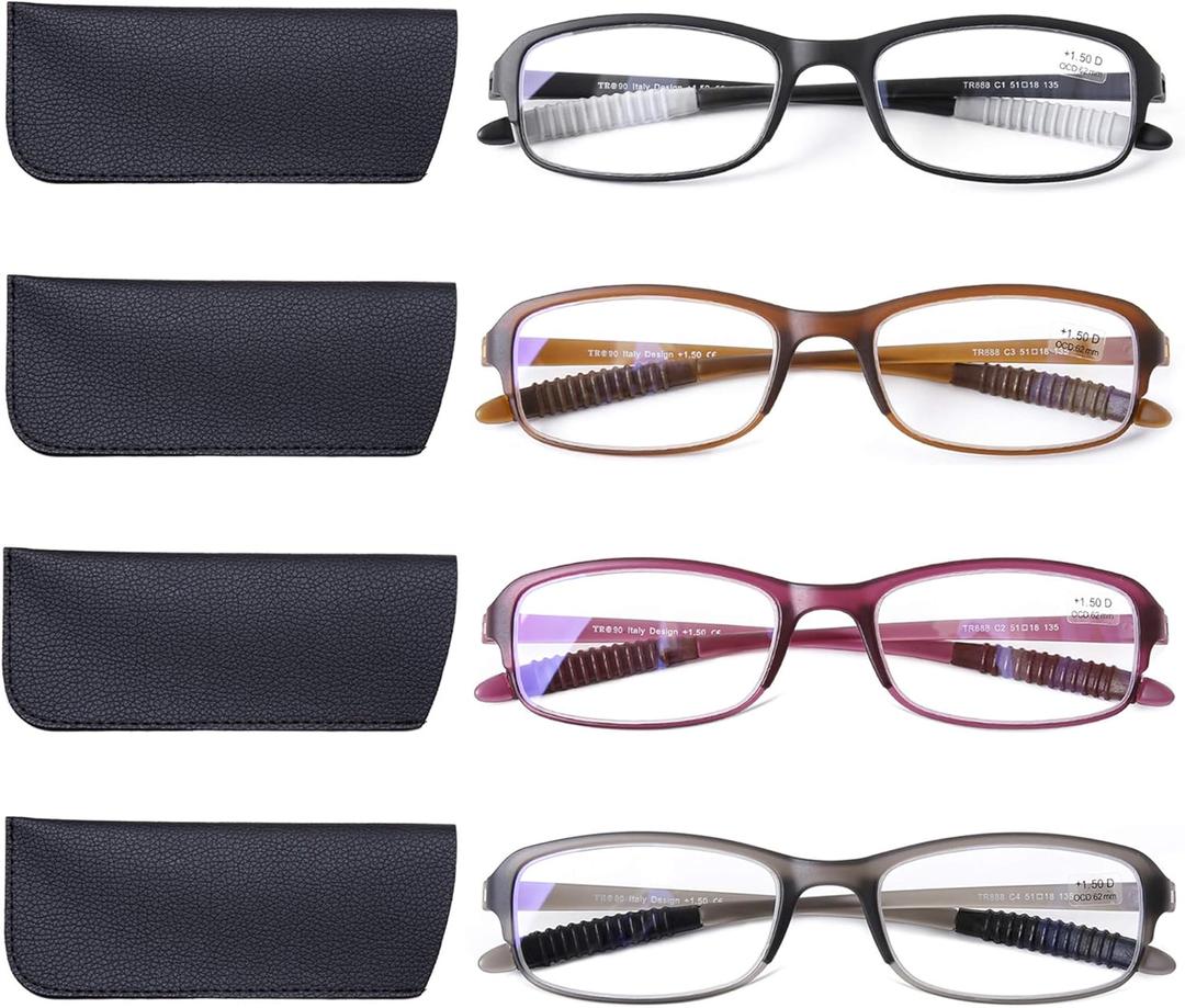 DOOViC 4 Pack Computer Reading Glasses Blue Light Blocking Anti Eyestrain Flexible Lightweight Readers for Women Men 2.5 Strength