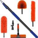 26 Foot High Reach Duster Kit with 5-19 ft Telescoping Extension Pole, High Ceiling Duster, Cobweb Duster, Window Squeegee, Feather Duster, Outdoor & Indoor Extendable Duster Cleaning Kit