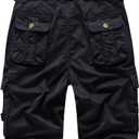 FOURSTEEDS Women's Cotton Relaxed Fit Casual Multi-Pocket Bermuda Cargo Shorts (Black) Size 18