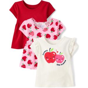The Children's Place Baby-Girls and Toddler Short Sleeve Everyday Casual Knit Shirt (2T, Apple 3-pack)