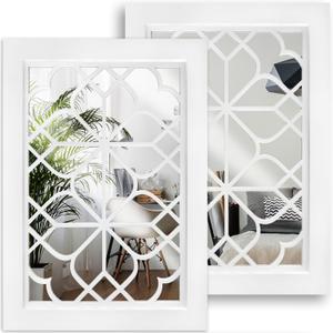 Wocred Set of 2 Rectangular Wall Mirror,Gorgeous Rustic Farmhouse Accent Mirror,White Color Entry Mirror for Bathroom Renovation,Bedrooms,Living Rooms and More(11x15)