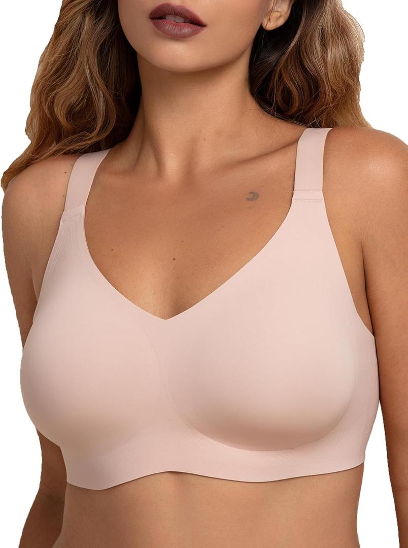 COMFELIE Wireless Seamless Support Bralette Ultra-Comfort Sleep T-Shirt Bra for Large Breasts (Medium)