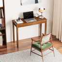 Solid Wooden Desk with Drawers - 39 x 16 Inch Narrow Desks, Rubberwood Mid Century Modern Desks, Small Writing Desk for Bedroom|Small Spaces - Walnut Color
