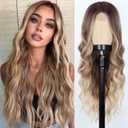 WERD Long Dirty Blonde Wig for Women Ombre Wavy Blonde Wigs Synthetic 26 Inch Middle Part Curly Blonde Wig for Cosplay Party Use