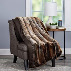 Faux Fur Throw - Luxurious, Hypoallergenic Premium Zobel Faux Marten Sable Fur Blanket with Plush Mink Back and Gift Box, 60x70 by LHC (Amber Brown)