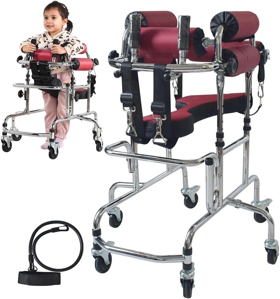 Rehabilitation Walker for Children – Adjustable 6-Wheel Anti-Tilt Walking Aid with Safety Lock for Cerebral Palsy, Hemiplegia & Post-Surgery Recovery, 220 lbs Max