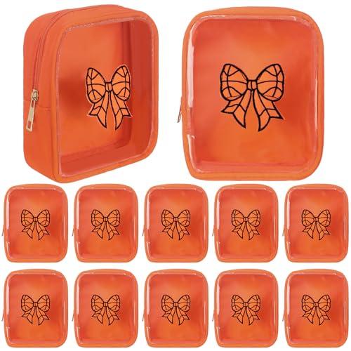 Reginary 12 Pcs Basketball Coquette Bow Party Favors Basketball Makeup Bags Bulk with Chenille Patch Valentine Team Gifts Waterproof Travel Size for Women