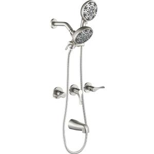 3 Handles Shower Faucet Set with Tub Spout Bathtub Shower Faucet Combo Set Shower System Complete Tub and Shower Trim Kit Brushed Nickel Wall Mounted Shower Fixtures