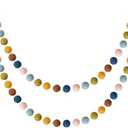 WILLBOND 2 Pieces Wool Felt Rainbow Ball Garland Colorful Pom Pom Garland for Easter Mardi Gras Classroom Halloween Thanksgiving Xmas (Multicolor)