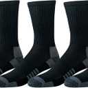 Amazon Essentials Men's Performance Cotton Cushioned Moisture Control Socks, Athletic Crew, Breathable, 6 Pairs (Black)
