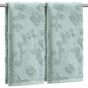 2Pcs Eucalyptus Leaves Hand Towels for Bathroom 100% Cotton Jacquard Weave Bath Towel Set Absorbent Dish Washcloth for Bathroom Kitchen Summer Theme Gifts 13.8 x 29.5 Inch (Sage Green)