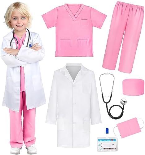 GIFTINBOX Doctor Costume for Kids Doctor Lab Coat for Kids Real Stethoscope, Girls Halloween Costumes for Kids Size Larg
