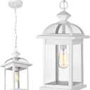 Darkaway Outdoor Pendant Light Fixture Lantern, Large 20inch Hanging Porch Light with Glass Aluminum Outdoor Pendant Lights for Porch, Patio, Entryway (Large, White) (Large 1 Pack, White)