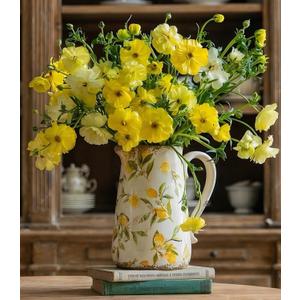 Vintage Lemon Ceramic Vase with Handle, Retro Ice Glazed Crack Farmhouse Pitcher Vase for Home Decor, Living Room, Shelf, Office, Rustic Table Centerpiece 9 Inch