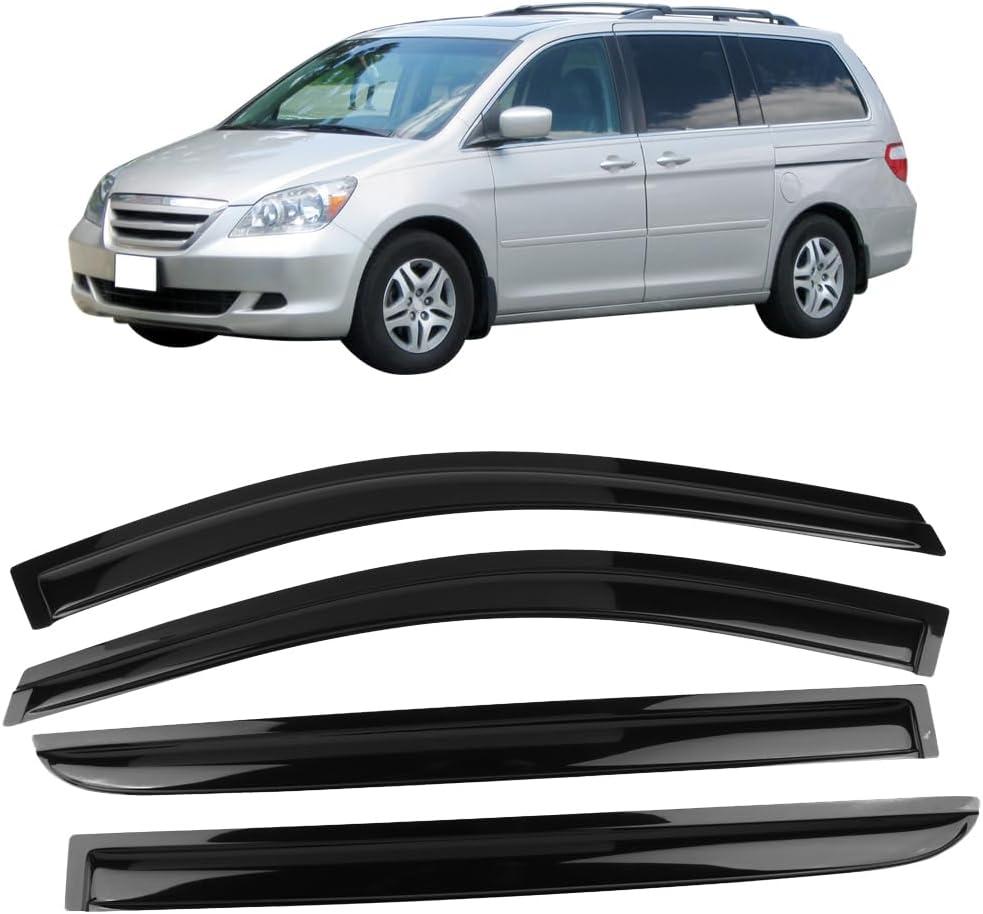 Window Visor Compatible with 2005-2007 Honda Odyssey, Acrylic Black Slim Style Sun Rain Guards Cover by IKON MOTORSPORTS, 2006