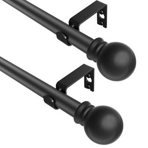 Black Curtain Rods 2 Packs for Windows 31"- 46", Decorative Drapery Rod Adjustable by Splicing, 5/8 inch Small Curtain Rod for Bedroom, Living Room, Kitchen and Outdoors