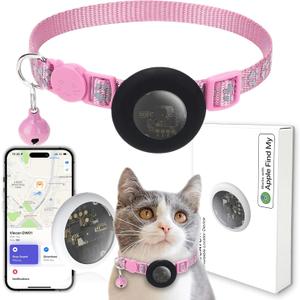 GPS Tracker for Cats, Mini GPS Pet Tracker with Collar, IPX8 Waterproof Cat Trackers Collar,No Monthly Fee,Work with Apple Find My(iOS Only),Smart Trackers for Pets-Pink-4