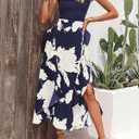 BTFBM Women Casual Sleeveless Summer Dresses 2025 Spring Crewneck Patchwork Boho Floral Ruffle Cocktail Party Midi Dress (Blue, M)