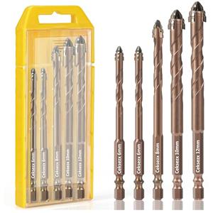 5 PCS Masonry Drill Bit Set, Professional Carbide Concrete Drill Bit Set for Concrete, Tile, Brick, Glass, Ceramic, Wood and Plastic, Quick Change 1/4" Hex Shank, Size 1/4" 5/16" 3/8" 1/2"