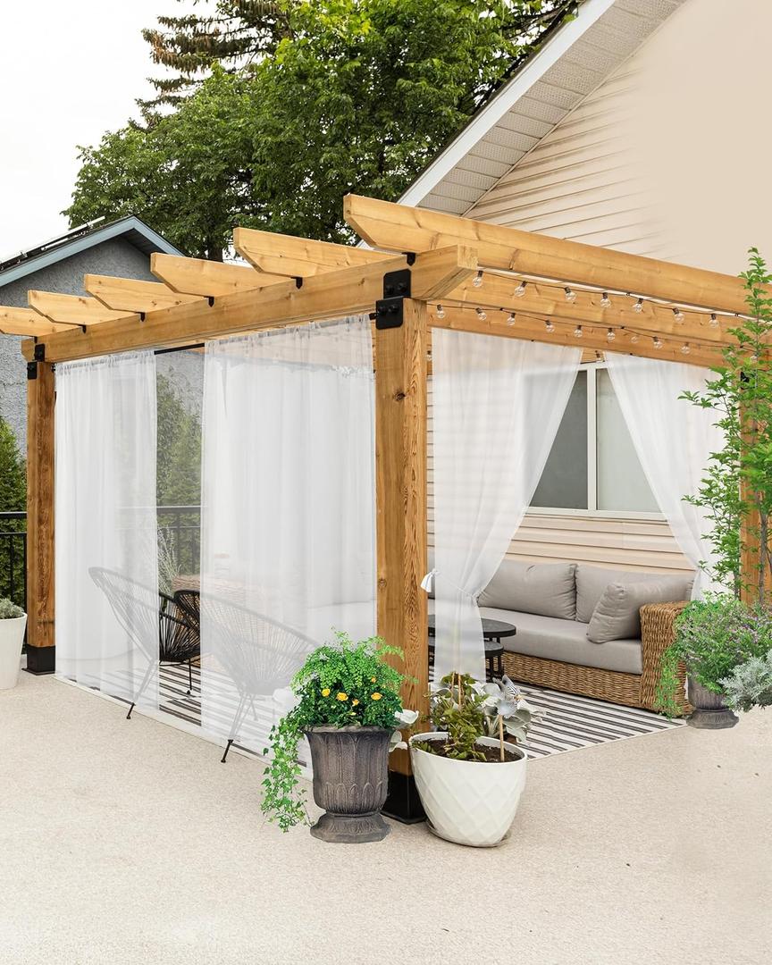HolidayIdeas All Weather White Outdoor Sheer Curtains for Patio Waterproof 6 Pcs Rod Pocket Indoor Sheer Voile Curtains for Porch, Balcony, Gazebo, Pergolas, 54x95 Inch, 6 Panels