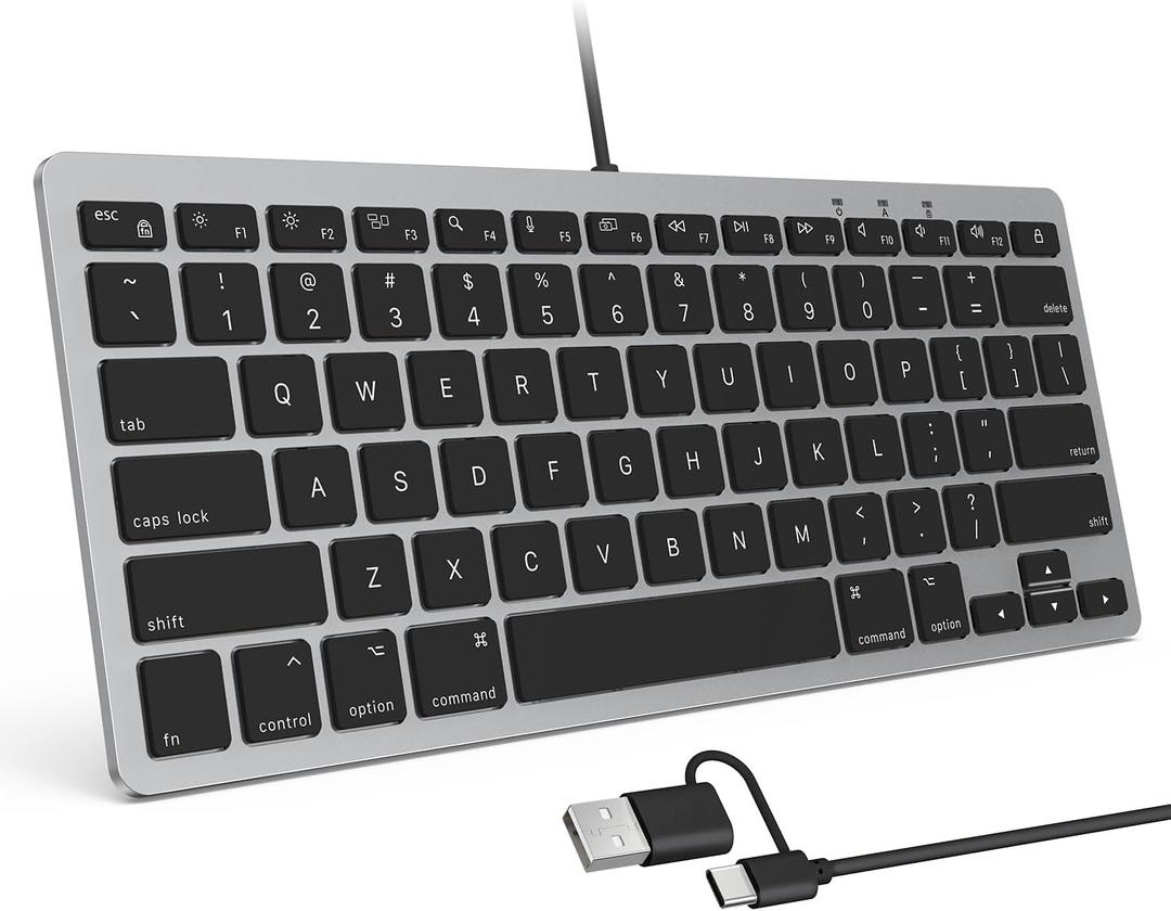 OMOTON Wired Keyboard for Mac with Dual Interface, Comfortable Typing Angle & Stable Connection, Compatible with MacBook, iMac, Mac Mini, PC-Grey