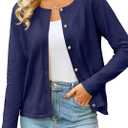 Yekaty Women's Long Sleeve Crew Neck Button Down Cardigan Knit Shrugs Sweater Tops Trendy Clothes (Blue, M)