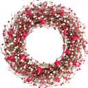 24 Inch Valentines Day Red and White Berries Wreath for Front Door, Heart Shape Shiny Berries Wreath for Home Decor, Wedding Red and White Wreaths for Indoor and Outdoor