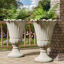 Tall Plastic Urn Planters and Pedestal - 24" Outdoor Planter Beige
Weather-Resistant Plastics HDPE Material with Drainage Holes, Modern Petal Design Vase, Large Flower Pot Porch Door, Set of 2