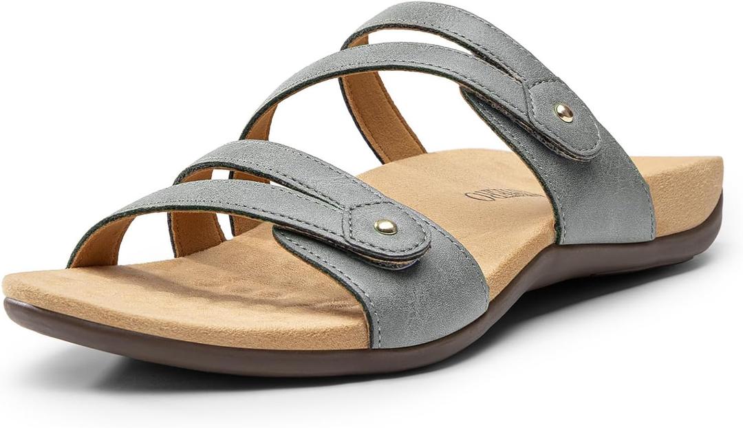 Rihero Arch Support Sandals Women's Orthopedic Comfortable Casual Orthotic Slide Sandals with Adjustable Strap for Summer Walking Grey Size 9