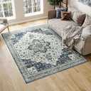 Dripex 8x10 Area Rugs - Stain Resistant Washable Rug Distressed Rugs for Living Room Dining Room Bedroom Anti-Slip Low-Pile and Soft Accent Rug Farmhouse Office Home Decor, Pet & Child Friendly (Dark Blue/Cream)