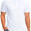 Viodia Mens Golf Shirts Henley Collarless Quick Dry Summer Shirt Casual Short Sleeve Moisture Wicking Polo T Shirts M, White