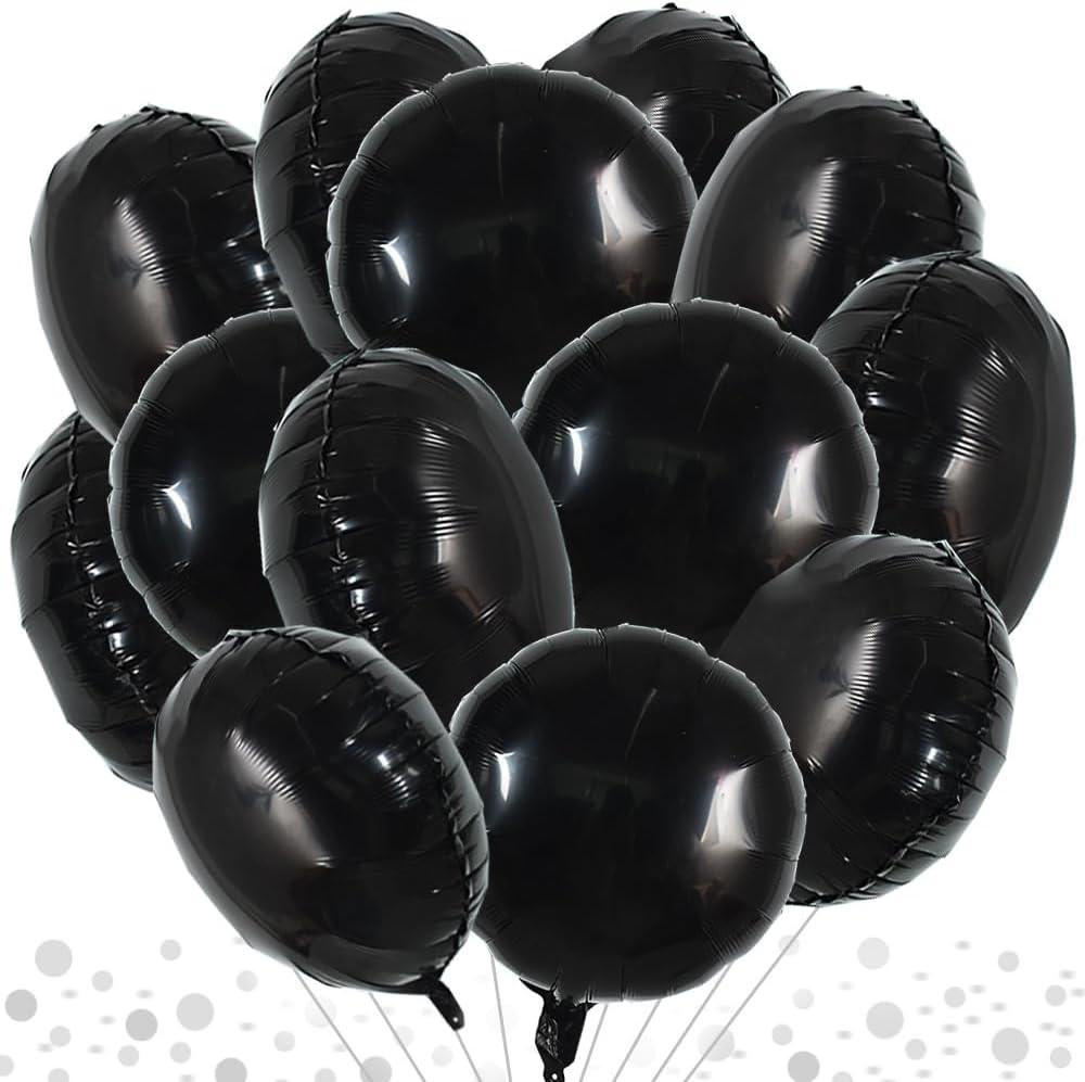 TONIFUL 30Pcs 18 Inch Large Black Round Shape Foil Balloons Big Black Circle Helium Mylar Ballons for New Year Halloween Chrismas Birthday Wedding Baby Shower Anniversary Engagement Party