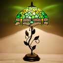 WXCFCD Tiffany Table Lamp Stained Glass Desk Lamp 12X12X19 Inches Reading Light Decor Bedroom Living Room (Yellow Green Dragonfly Style)