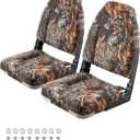 VEVOR Camo Boat Seat, Folding Fishing Camouflage High Back Boat Seat 2 Pack with Thickened Sponge Cushion & PU Polyester Fabric, Aluminum Alloy Hinges, Flip Up for Boats, Yachts, Ships
