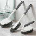 3 Pack Heavy Duty Scrub Brush Set for Household Use, Long Scrub Brush, Handheld Scrub Brush, and Crevice Brush with a Scraper Head for Cleaning Bathroom, Tile, Grout, Tub, Floor, Sink
