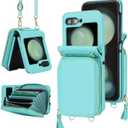 Asuwish Phone Case for Samsung Galaxy Z Flip 6 5G 2024 Wallet Cover with Credit Card Holder Zipper Slot Crossbody Strap Lanyard RFID Blocking Slim Cell Purse ZFlip6 Z6 G Flip6 6Z Women Men Girls Teal