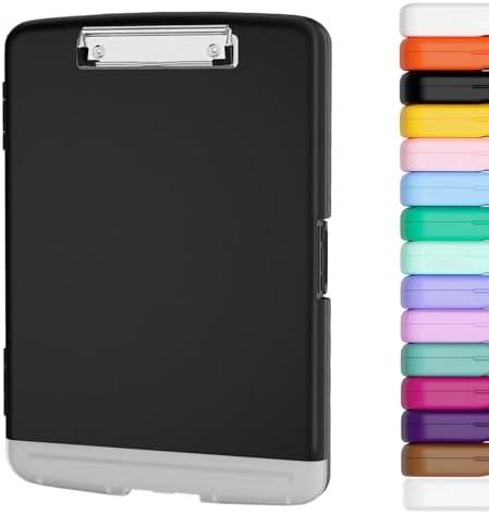 2 Pcs Piasoenc Clipboard with Storage, 8.5 x 11 Organization Box with Pen Holder and A4 Legal Paper Folder, Folio & Side-Opening, Low Profile Clip,for Nurses,Teachers, Size 14 x 9.6 x 1.2 in, Black
