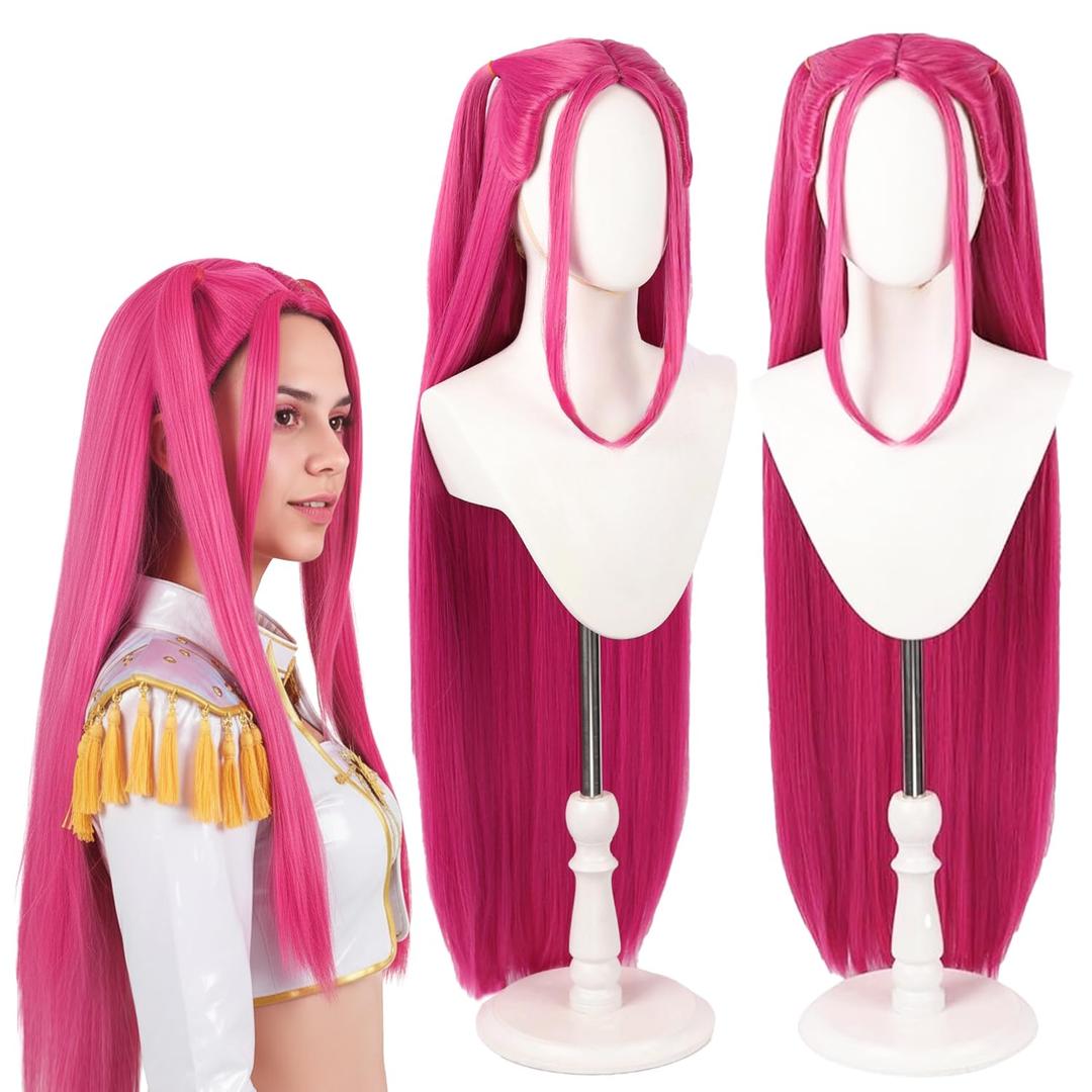 Long Straight Pink Cosplay Wig with 2 Ponytails for Women, Cosplay Wigs for Halloween Costume Party
