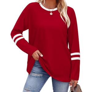 Sampeel Long Sleeve Shirts for Women Color Block Casual Tops Fall Outfits 2026 Basic Tees Trendy Spring Clothes M