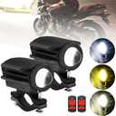 Windance 2PCS Motorcycle LED Headlight,32W 4 Modes Hi/Lo Beam Yellow White 6500K Waterproof Aux Spotlight for Tractor Truck ATV UTV SUV Boat 9V-85V (Black2pcs)
