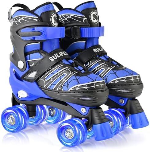 SULIFEEL Adjustable Kids Roller Skates for Boys Ages 3-5 5-8 6-12 with 4 Sizes Adjustable Light up Wheels, Best Children Gift for Beginners Indoor Outdoor Sports, Size 37-39
