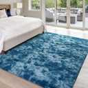 Hutha 4x6 Large Area Rugs for Living Room, Super Soft Fluffy Modern Bedroom Rug, Tie-Dyed Dark Blue Indoor Shag Fuzzy Carpets for Girls Kids Nursery Room Home Decor