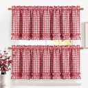 2 Pcs Red Gingham Ruffled Valances for Window Farmhouse Buffalo Checkered Valances Ruffle Rustic French Country Kitchen Curtains with Rod Pocket for Bathroom Cafe 52" W x 18" L