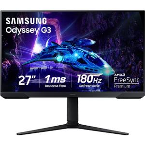 Samsung 27-Inch Odyssey G3 (G30D) Series FHD Gaming Monitor, 1ms, 180Hz, AMD FreeSync, Adjustable Stand, Black Equalizer, Virtual Aim Point, Eye Saver Mode, Flicker-Free, LS27DG302ENXZA