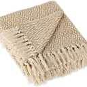 DII Rustic Farmhouse Double Diamond Woven Throw, 50x60, Stone